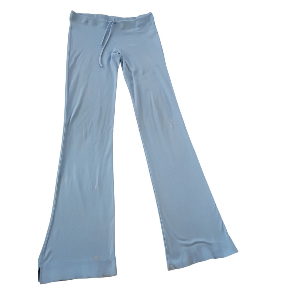 VTG Gold's Gym Baby Blue Flare Yoga Pants Paint Splatter Grunge USA S 27x34 TALL
